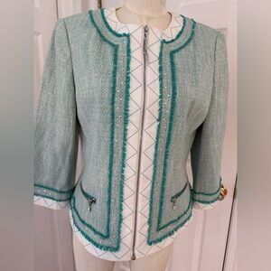 St. John Green Blazer with Tailored Fit and Textured Finish